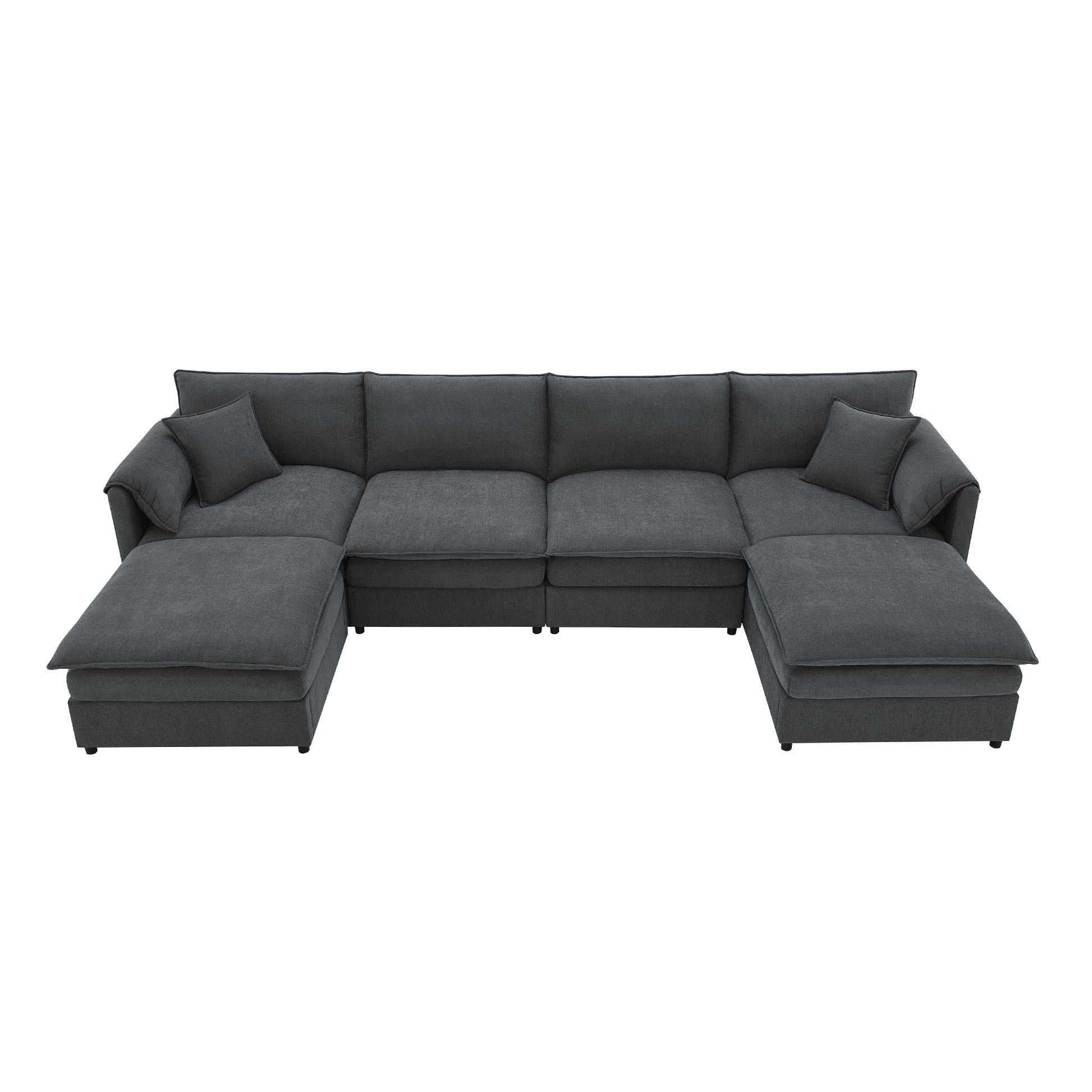 134*66" Chenille Modular Sectional Sofa,U Shaped Cloud Couch Set With Double Cushions ,6 Seat Sleeper Sofa Bed With Ottomans,Oversized Indoor Furniture For Living Room, 3 Colors Dark Gray Chenille 6