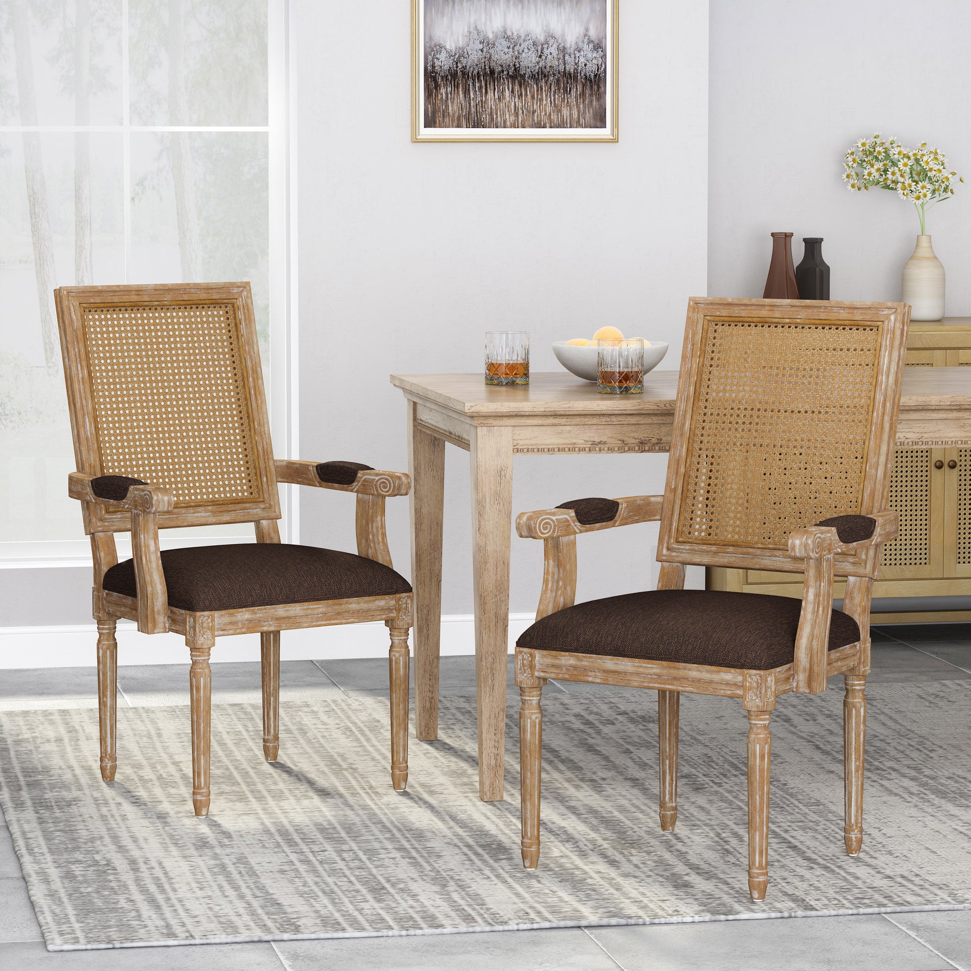 Dining Chair 2Pcs Set Brown Rubber Wood