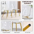 Table And Chair Set.Modern Rectangular Glass Dining Table With Tempered Glass Countertop And Golden Metal Legs, Paired With Multiple Transparent High Quality Pet Dining Chairs With Golden Legs. Gold Seats 8 Tempered Glass