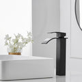 Matte Black Waterfall Single Handle Low Arc Bathroom Faucet With Drain Matte Black Brass