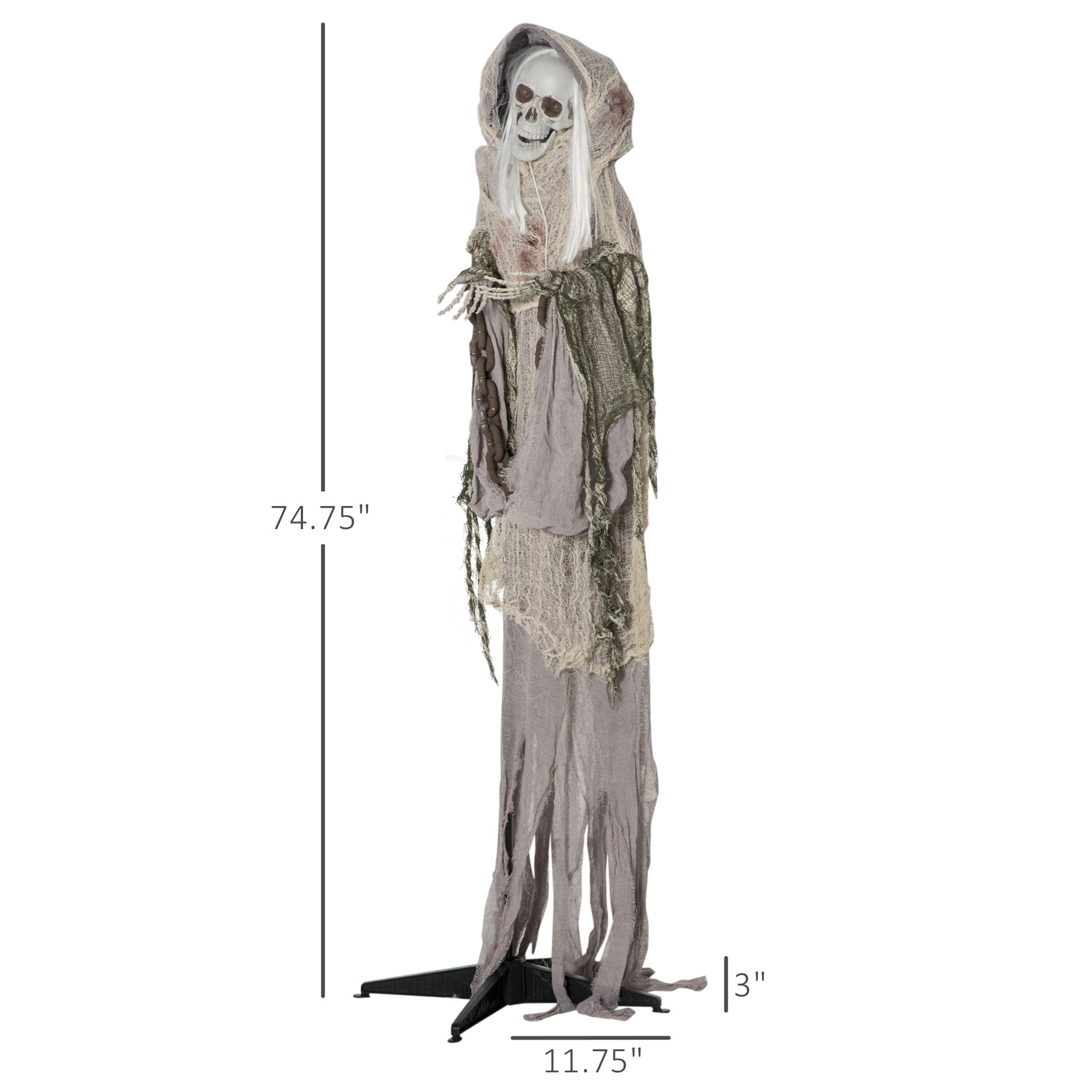 Outsunny 74" Life Size Outdoor Halloween Decorations Skeleton Witch, Sound And Motion Activated Animated Prop Animatronic D Cor With Light Up Eyes, Spooky Sound Multicolor Polyester