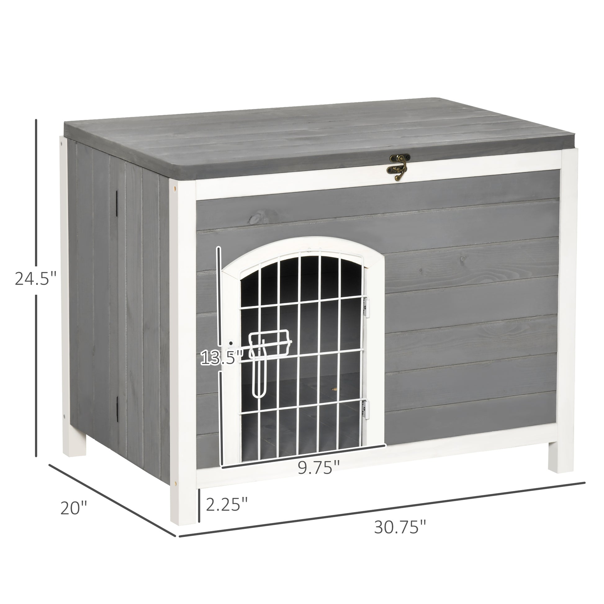 Pawhut Foldable Wooden Dog House Raised Puppy Cage Kennel Cat Shelter For Indoor & Outdoor W Lockable Door Openable Roof Removable Bottom For Small And Medium Pets Grey Grey Wood