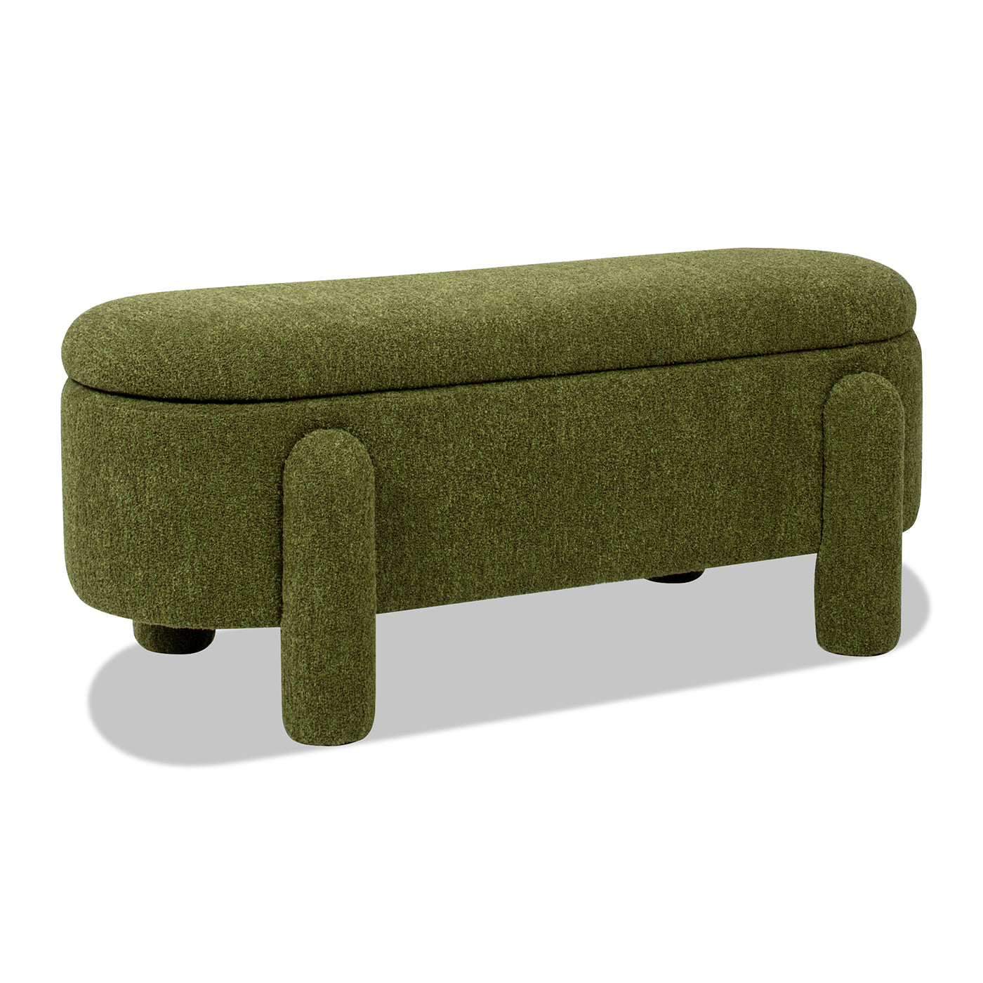 Hugo 49" Oval Fully Upholstered Storage Bench, Moss Green Boucle Green Foam Boucle