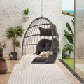 Outdoor Garden Rattan Egg Swing Chair Hanging Chair Sectional Dark Gray Uv Resistant Frame Water Resistant Cushion Garden & Outdoor Rattan