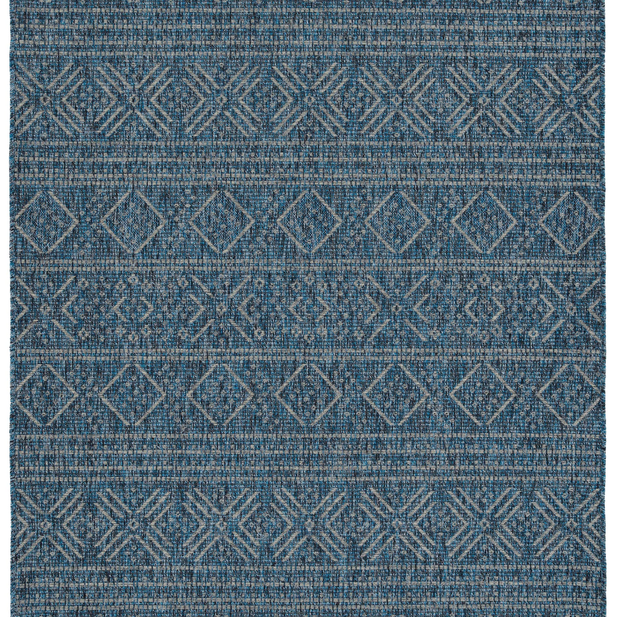 Modern, Transitional, Geometric, Southwestern, Textured High Low Cut & Loop 2' X 6' Runner Blue Polypropylene