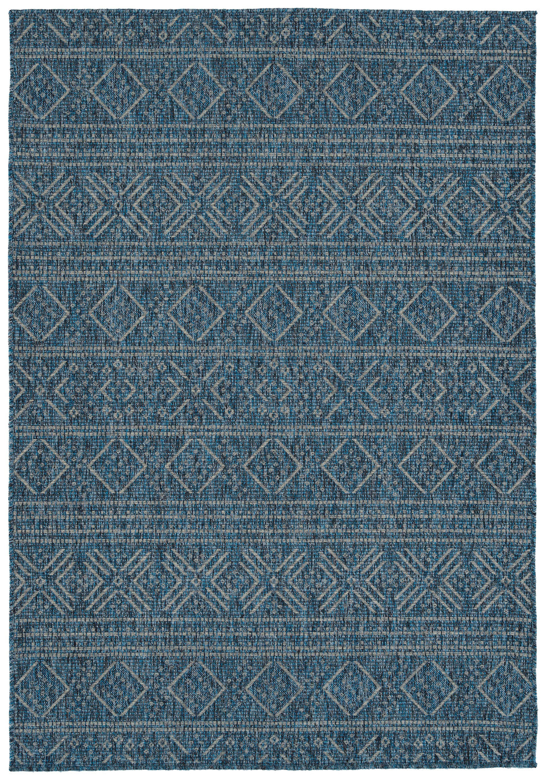 Modern, Transitional, Geometric, Southwestern, Textured High Low Cut & Loop 2' X 6' Runner Blue Polypropylene