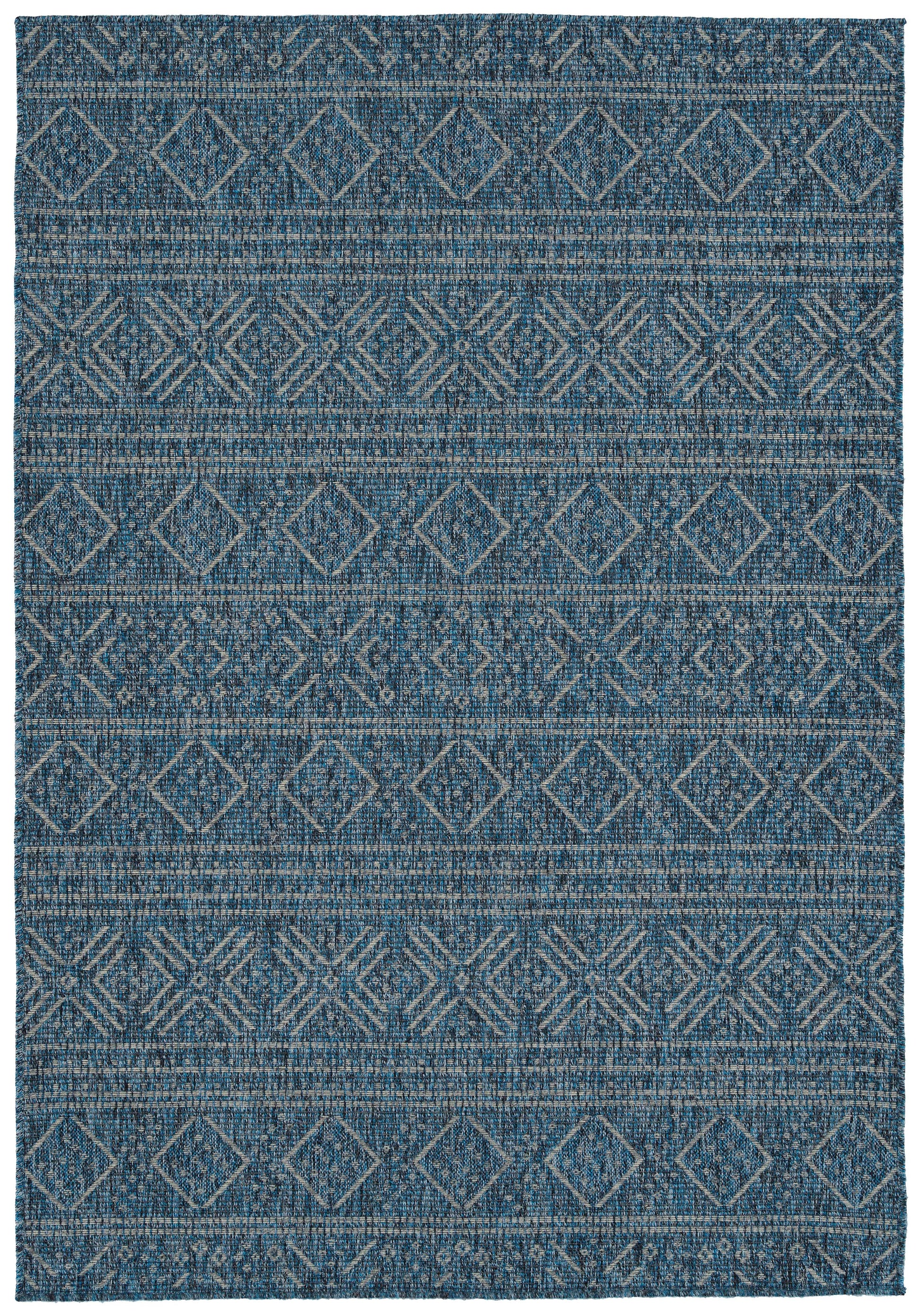 Modern, Transitional, Geometric, Southwestern, Textured High Low Cut & Loop 2' X 6' Runner Blue Polypropylene