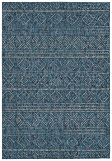 Modern, Transitional, Geometric, Southwestern, Textured High Low Cut & Loop 5'3" X 7'6" Rectangle Area Rug Blue Polypropylene