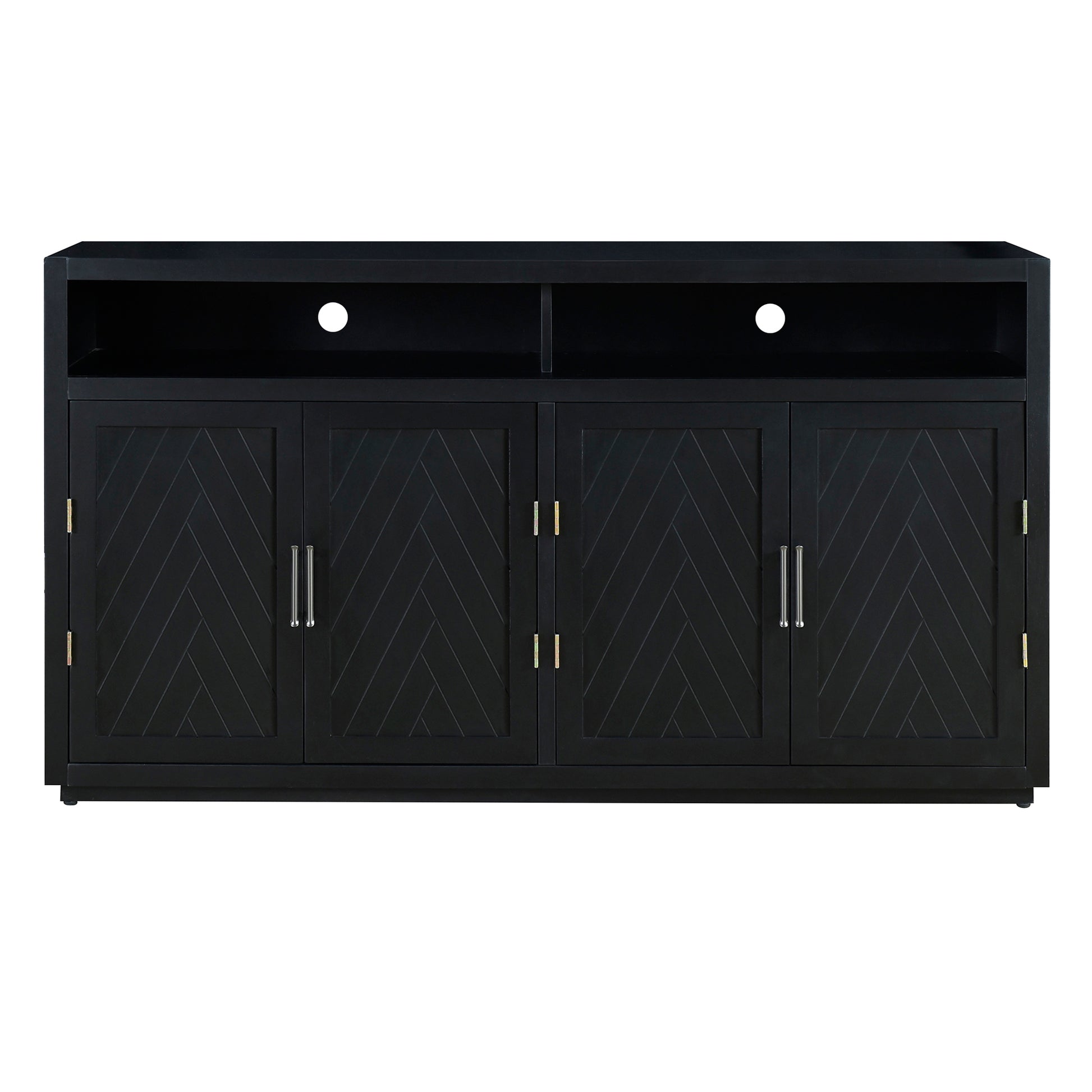 4 Door Classic Sideboard With Open Storage And Adjustable Shelves Perfect For Kitchens, Living Rooms Black Black Mdf