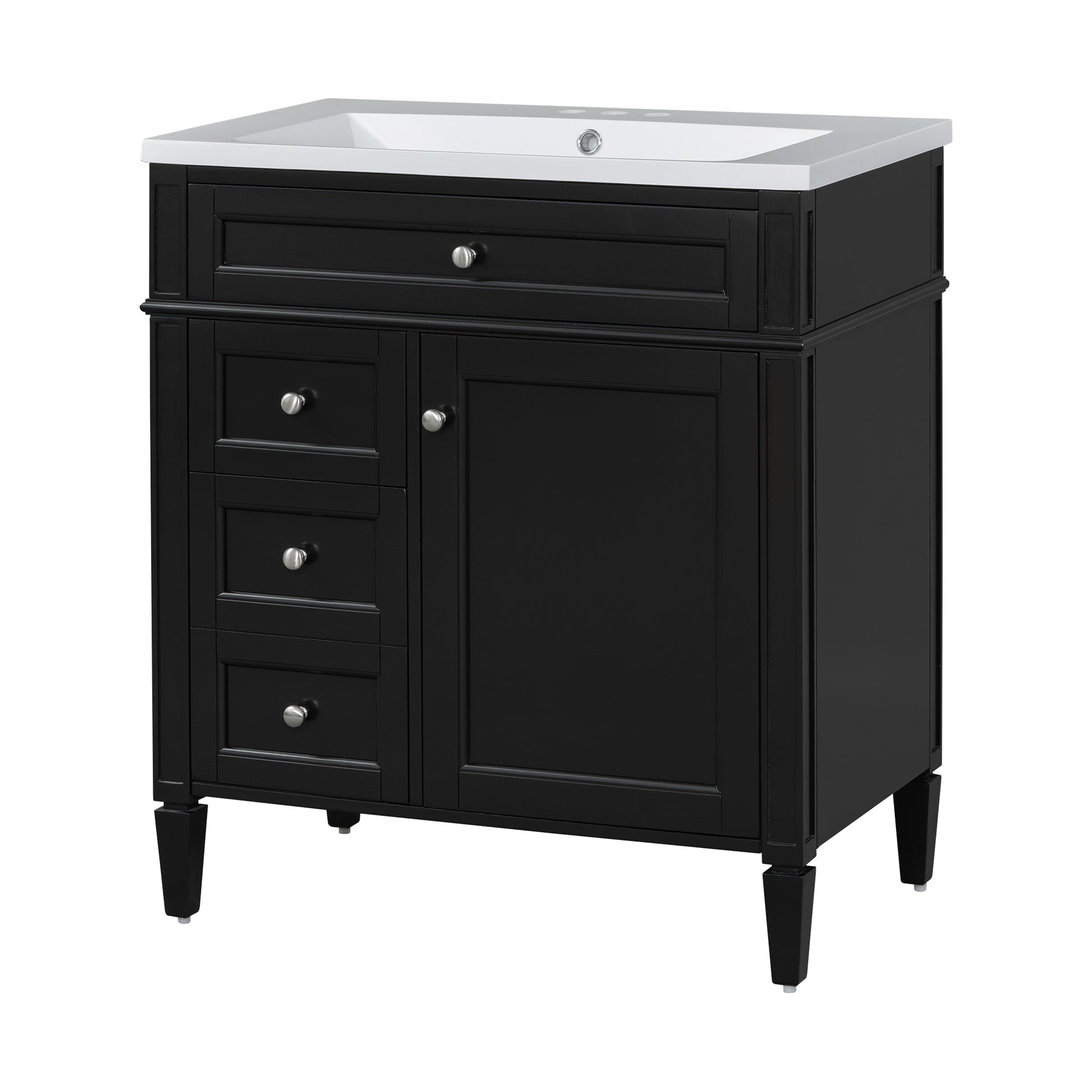 30'' Bathroom Vanity With Top Sink, Modern Bathroom Storage Cabinet With 2 Drawers And A Tip Out Drawer, Single Sink Bathroom Vanity Black Bathroom Solid Wood Mdf