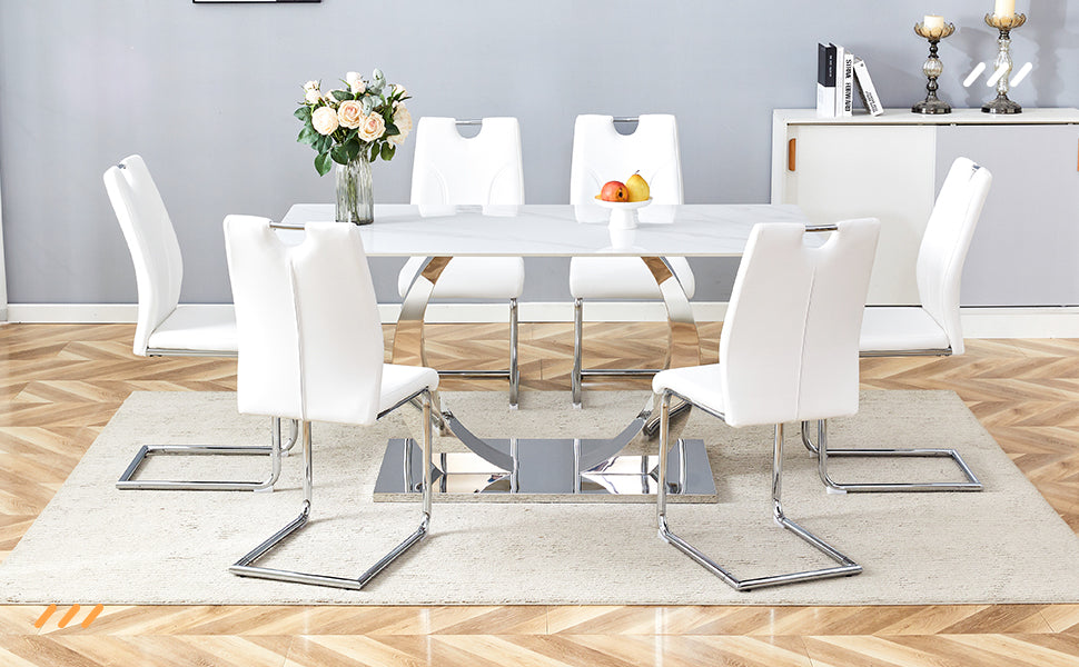 White Pu Dining Chair Set.Uniquely Designed White Dining Chairs. Pu Material, Paired With Silver Metal Chair Legs. Suitable For Offices, Restaurants, Kitchens, Conference Rooms, Etc. Set Of 6 White