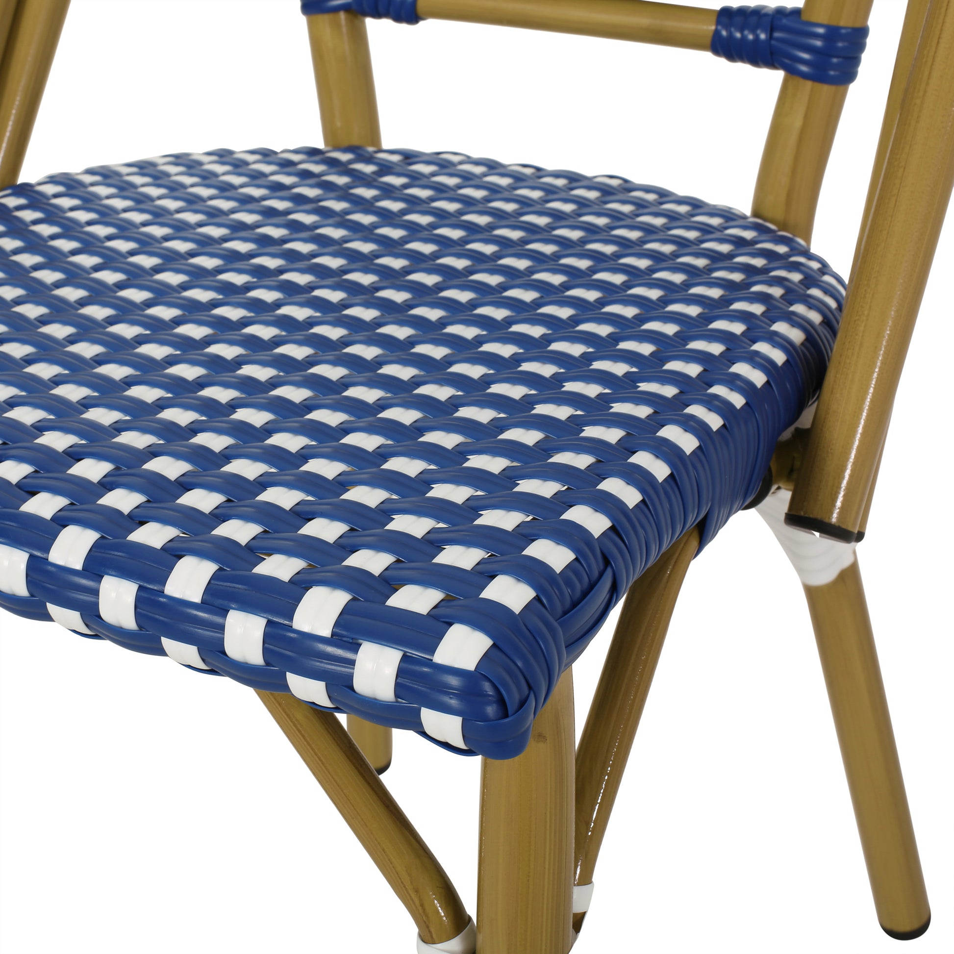 French Bistro Chair White Blue Rattan