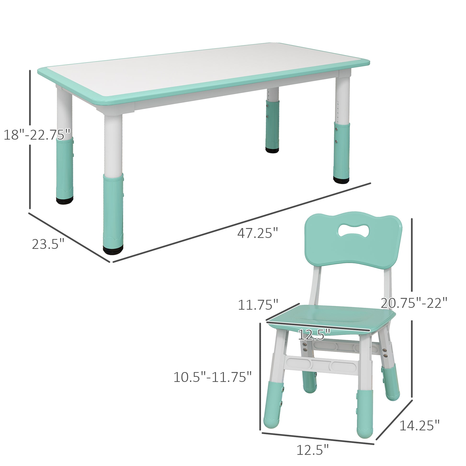 Qaba Kids Table And Chair Set, 5 Piece Toddler Table And Chair Set With 4 Chairs Adjustable Height, For Snack Time, Homeschooling Aged 1.5 5 Years Old, Green Green Plastic