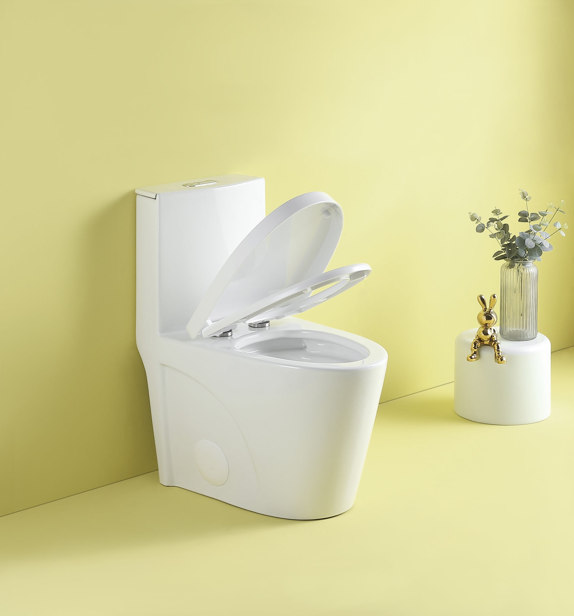 1.1 1.6 Gpf Dual Flush 1 Piece Elongated Toilet With Soft Close Seat Gloss White, Water Saving, Modern, Stylish Design 23T01 Gw 1 White Ceramic