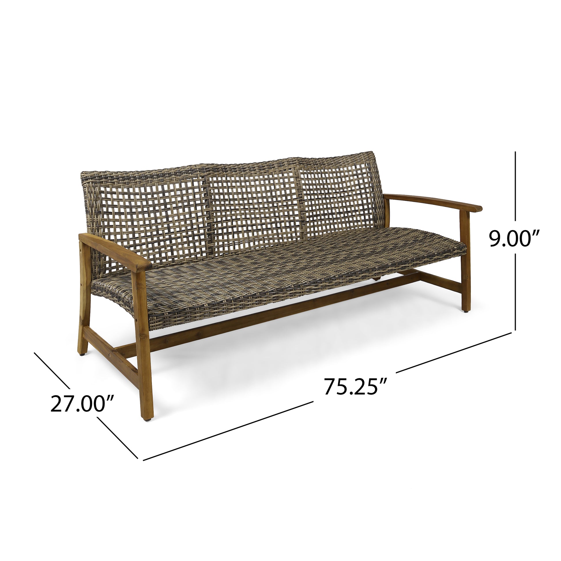 Hampton Wood Wicker 3 Seater Natural Grey Acacia Wood