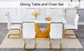 Table And Chair Set, Modern Minimalism And Luxurious White Rectangular Pattern Dining Table. Soft And Comfortable Dining Chairs For Dining Rooms, Living Rooms, Terraces And Kitchens. White Seats 6 Mdf Glass