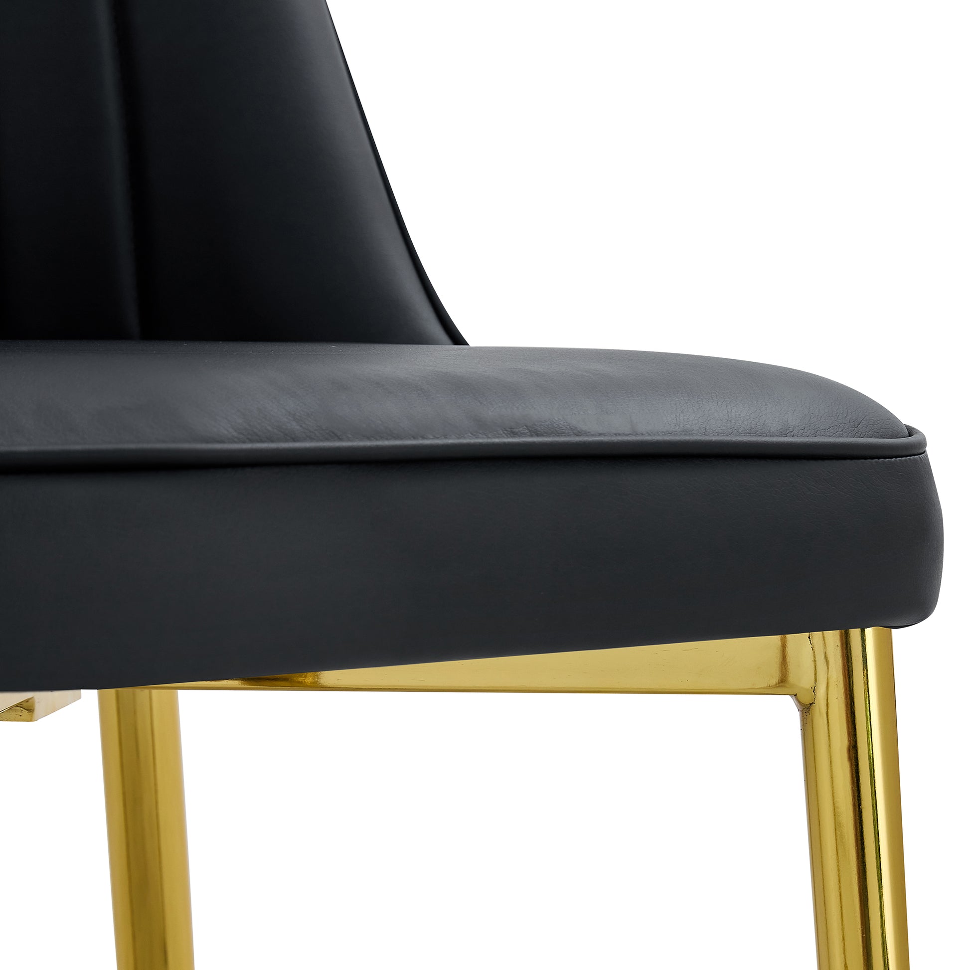 2 Modern Dining Chairs, Sleek Pu Leather Backrest, And Gold Metal Legs Bring A Comfortable Home Experience To The Kitchen, Bedroom, And Office. Black Pu