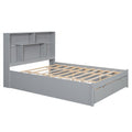 Queen Size Platform Bed With Storage Headboard And 2 Drawers, Gray Box Spring Not Required Queen Gray Wood Bedroom Bed Frame Solid Wood Mdf