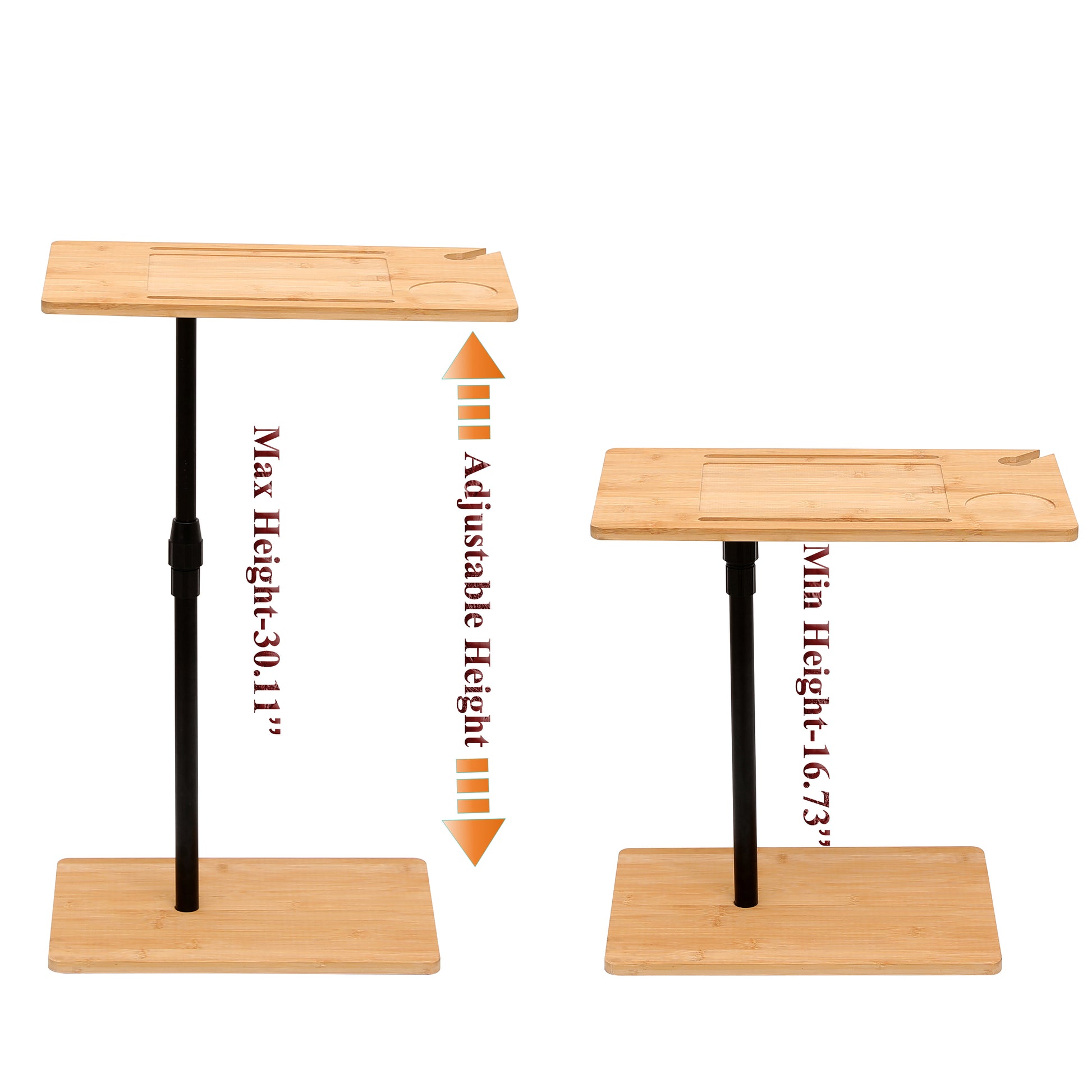 Bamboo Couch Tray Table Height Adjustable C Shaped End Table With Slots 2 Tier Sofa Side Table For Living Room & Bedroom Rectangle Rectangle Natural Height Adjustable & Standing Desks Primary Living Space Modern Manual Freestanding Rectangular Shelves