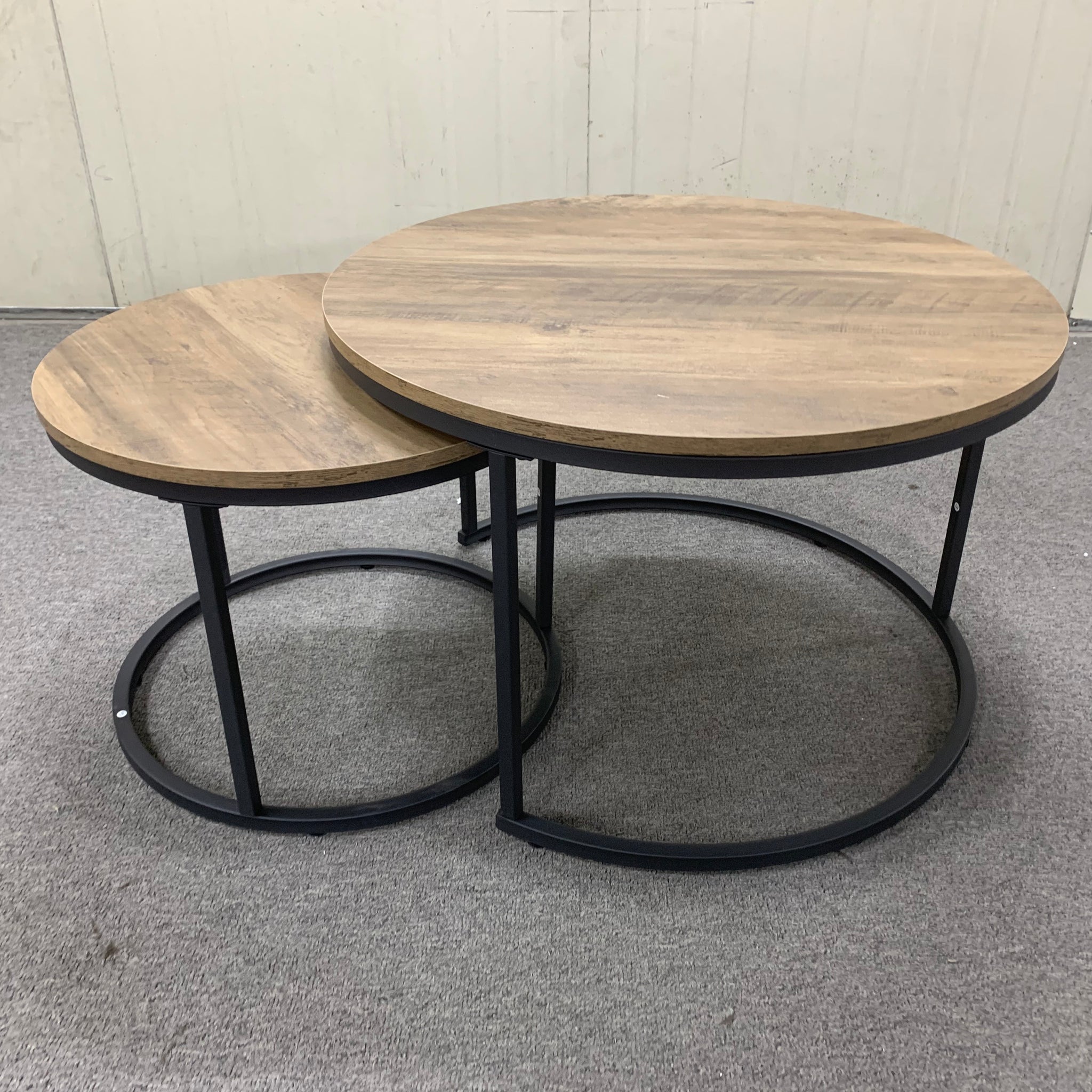 Nesting Coffee Table Set Of 2, 27.6Inch Round Coffee Table Industrial Wood Finish With Sturdy Metal Frame, End Table Side Tables For Living Room Bedroom Balcony Yard Brown Brown Wood Metal