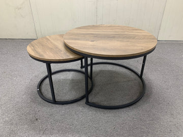 Nesting Coffee Table Set Of 2, 27.6Inch Round Coffee Table Industrial Wood Finish With Sturdy Metal Frame, End Table Side Tables For Living Room Bedroom Balcony Yard Brown Brown Wood Metal