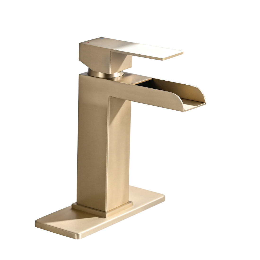 Waterfall Bathroom Faucet Brushed Gold Single Handle Bathroom Sink Faucets 1 Or 3 Hole Solid Vanity Faucet With Deck Plate & Overflow Pop Up Drain Brushed Gold One Brushed Gold Deck Mounted Bathroom Gold Stainless Steel