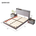 Queen Size Floating Bed Frame,With Remote Control Led Lights With Appwood Platform Light Grey Queen Light Grey Fabric Metal