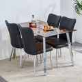 Table And Chair Set. Large Modern Rectangular Table With Brown Glass Top And Silver Metal Legs. It Comes With Soft And Comfortable Pu Seats, Faux Leather Upholstered Seats And Silver Metal Legs. Black,Brown Seats 4 Glass Metal
