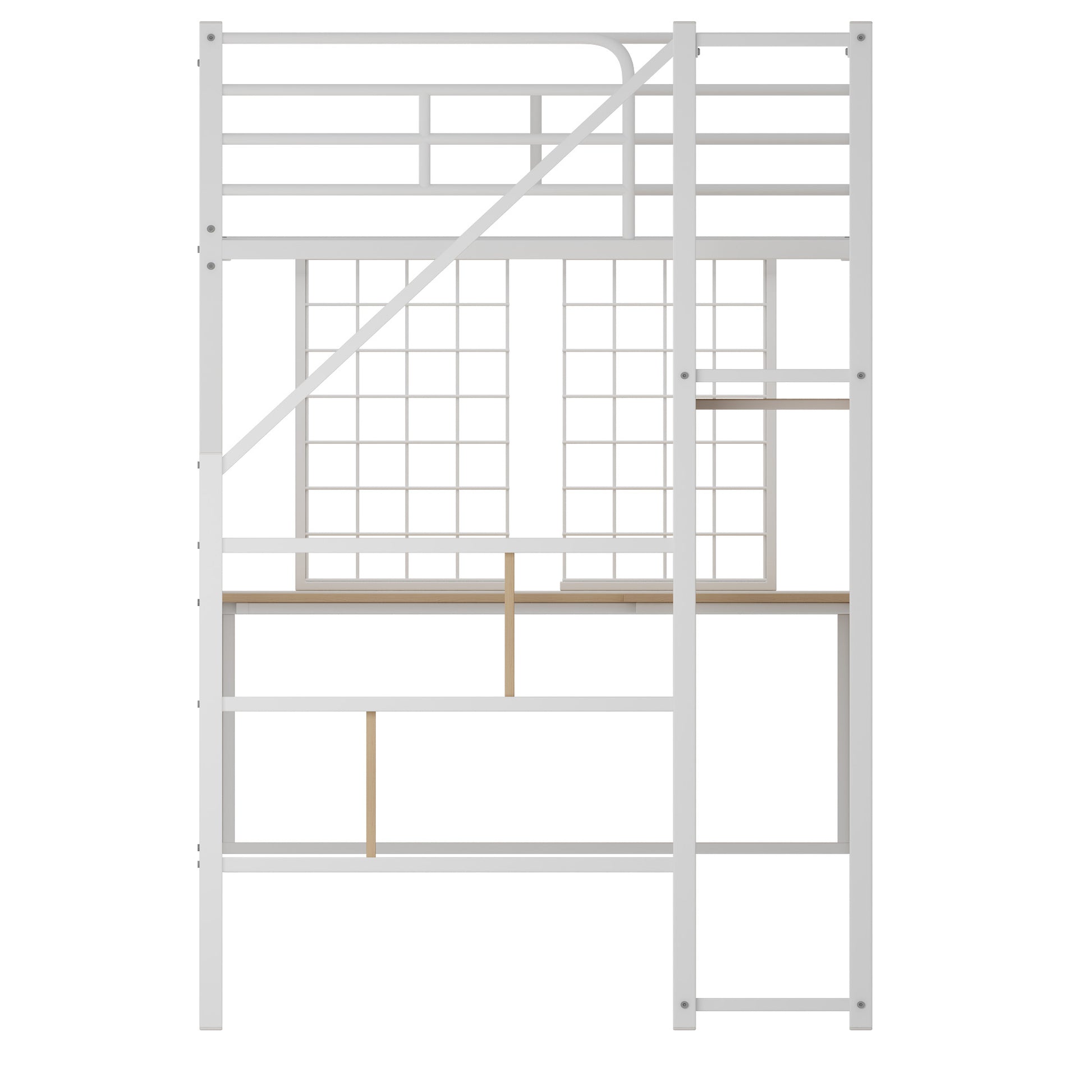Twin Loft Bed With Desk And Storage Wardrobe, Heavy Duty Loft Bed With Stairs And Metal Grid, Twin Size Loft Bed, No Box Spring Needed, White Loft Bed Twin Size White Box Spring Not Required Twin