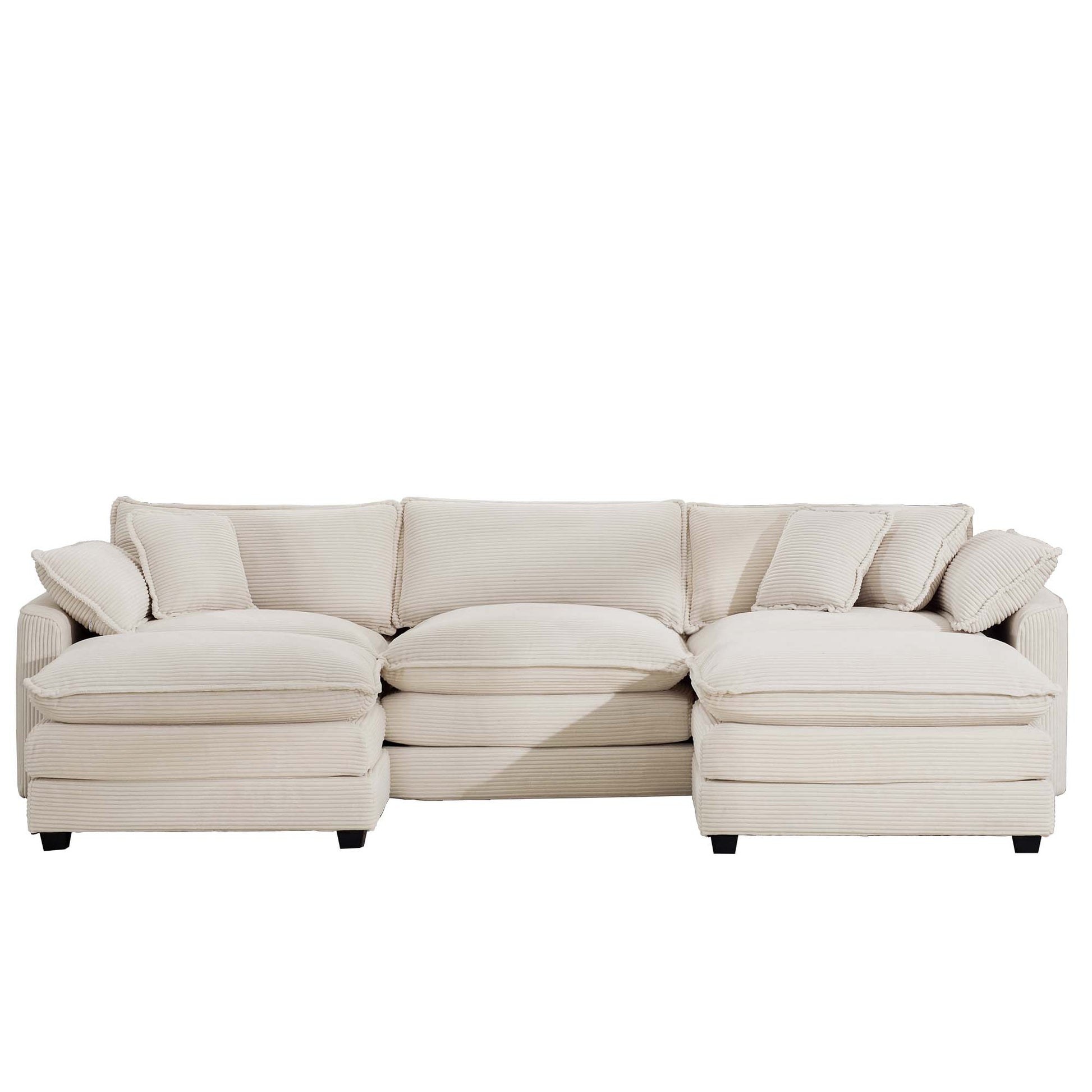 Oversized Modular Cushion Sofa With Ottomans, Comfy Upholstered U Shaped Convertible Corner Sectional Sofa Couch, Light Beige Corduroy Beige Corduroy 3 Seat