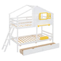 Twin Over Twin Bunk Bed With 2 Drawers, 1 Storage Box, 1 Shelf, Window And Roof White Old Sku:Lt001608Aak Twin White Solid Wood