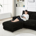 128 Inch Corduroy With Cup Holder Super Large L Shaped Sofa, Movable Footrest, Four Waist Pillows And Four Back Cushion, With Usb Port And T Pyce Port Black Corduroy 4 Seat