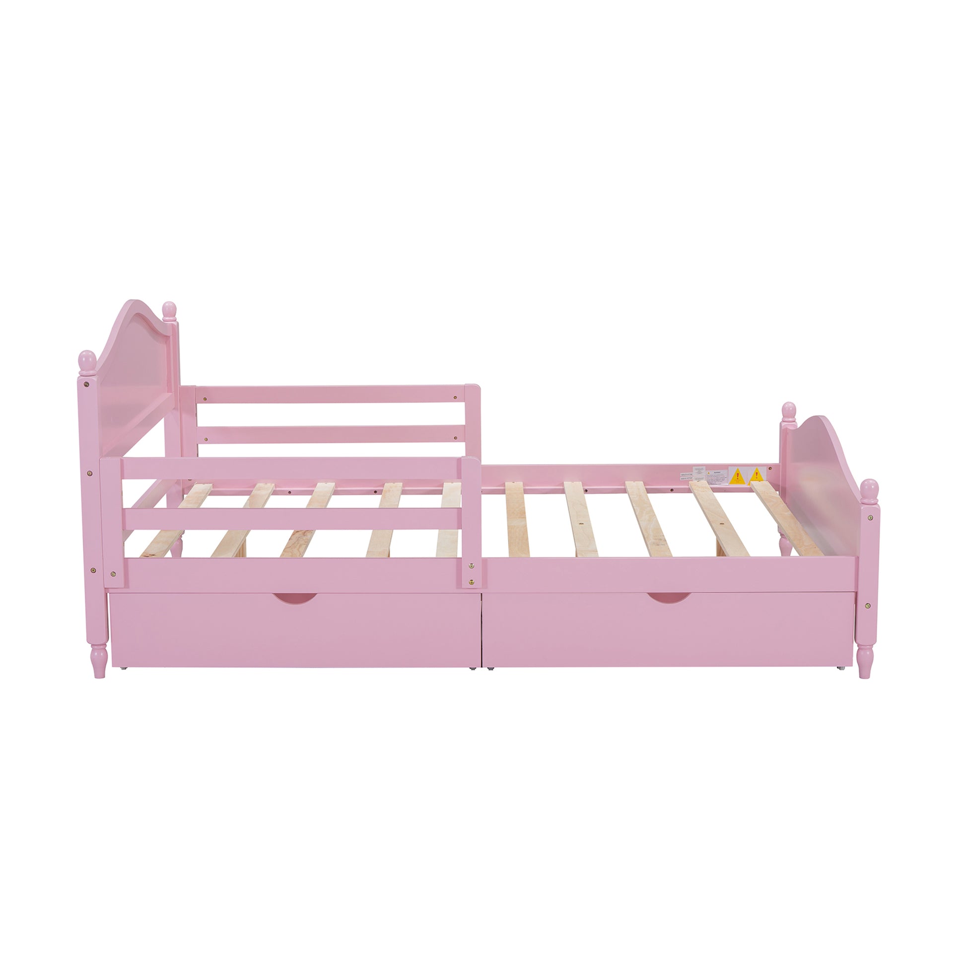 Full Size Wood Platform Bed With Guardrails On Both Sides And Two Storage Drawers ,Pink Full Pink Wood