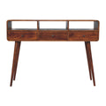 Solid Wood Triple Curved Chestnut Console Table Brown Light Brown Primary Living Space Contemporary Freestanding Mango Rectangular Drawers Console Tables Lacquered Rectangular Solid Wood