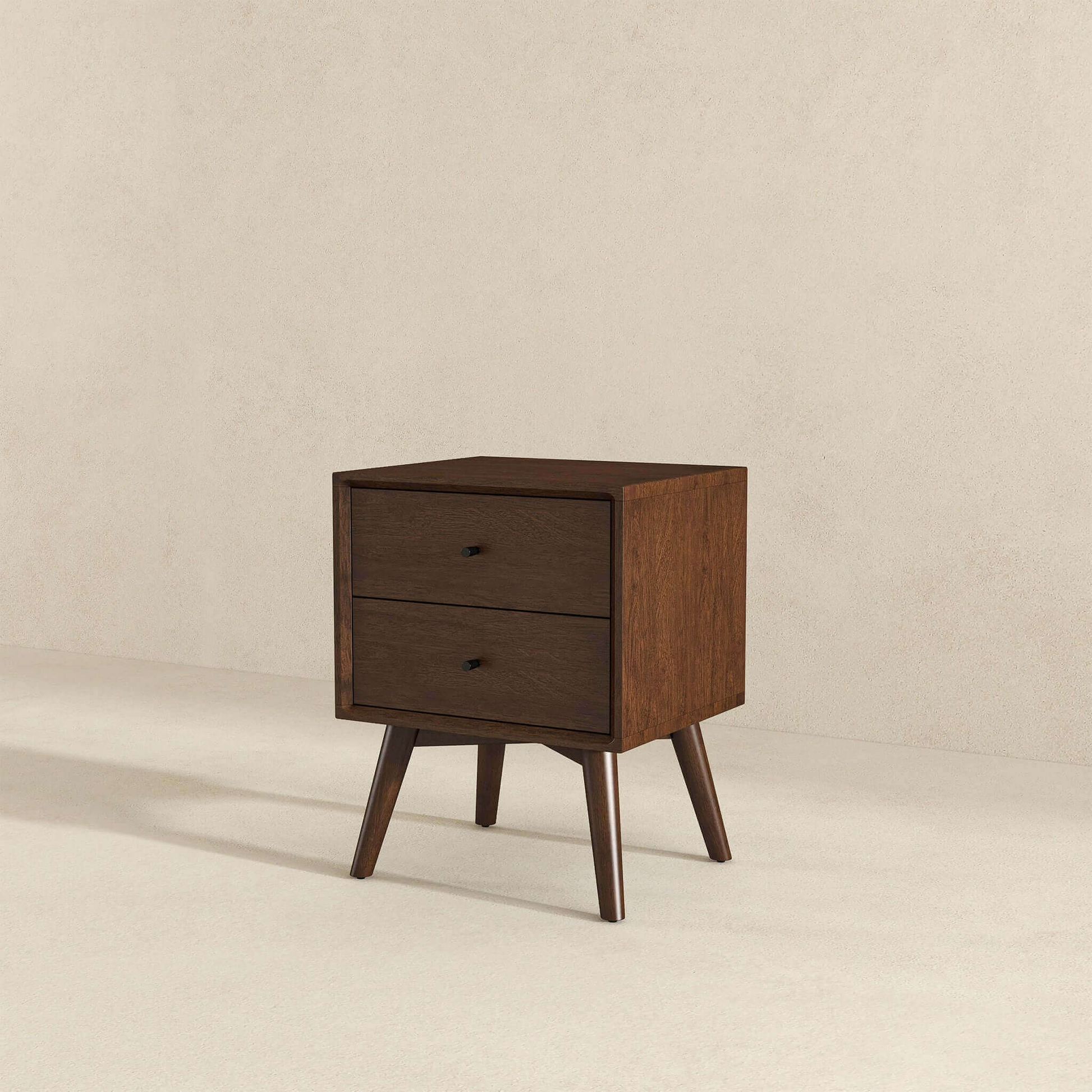 Caroline Night Stand 2 Drawer Dark Brown Brown 2 Drawers Bedside Cabinet Mid Century Modern Walnut Walnut Finish Solid Wood