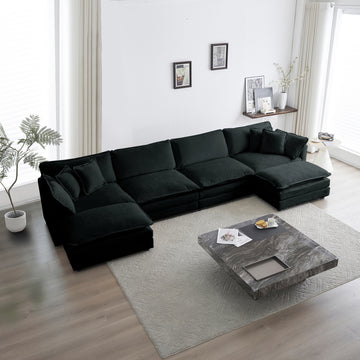 Comfort U Shaped Couch With Reversible Chaise, Modular Large U Shape Sectional Sofa, Double Extra Ottomans,Black Chenille Black Chenille 4 Seat