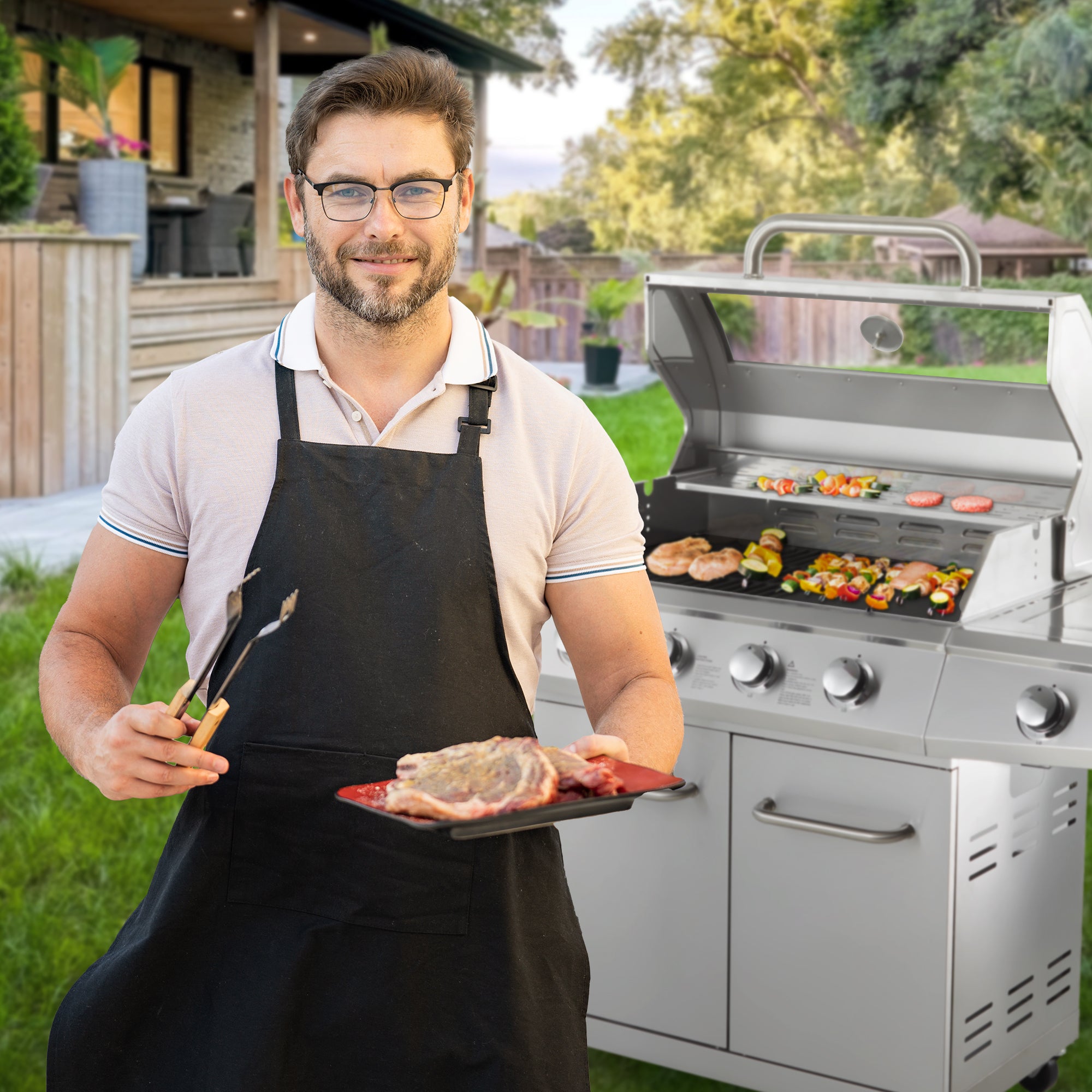 Propane Grill 4 Burner Barbecue Grill Stainless Steel Gas Grill Silver