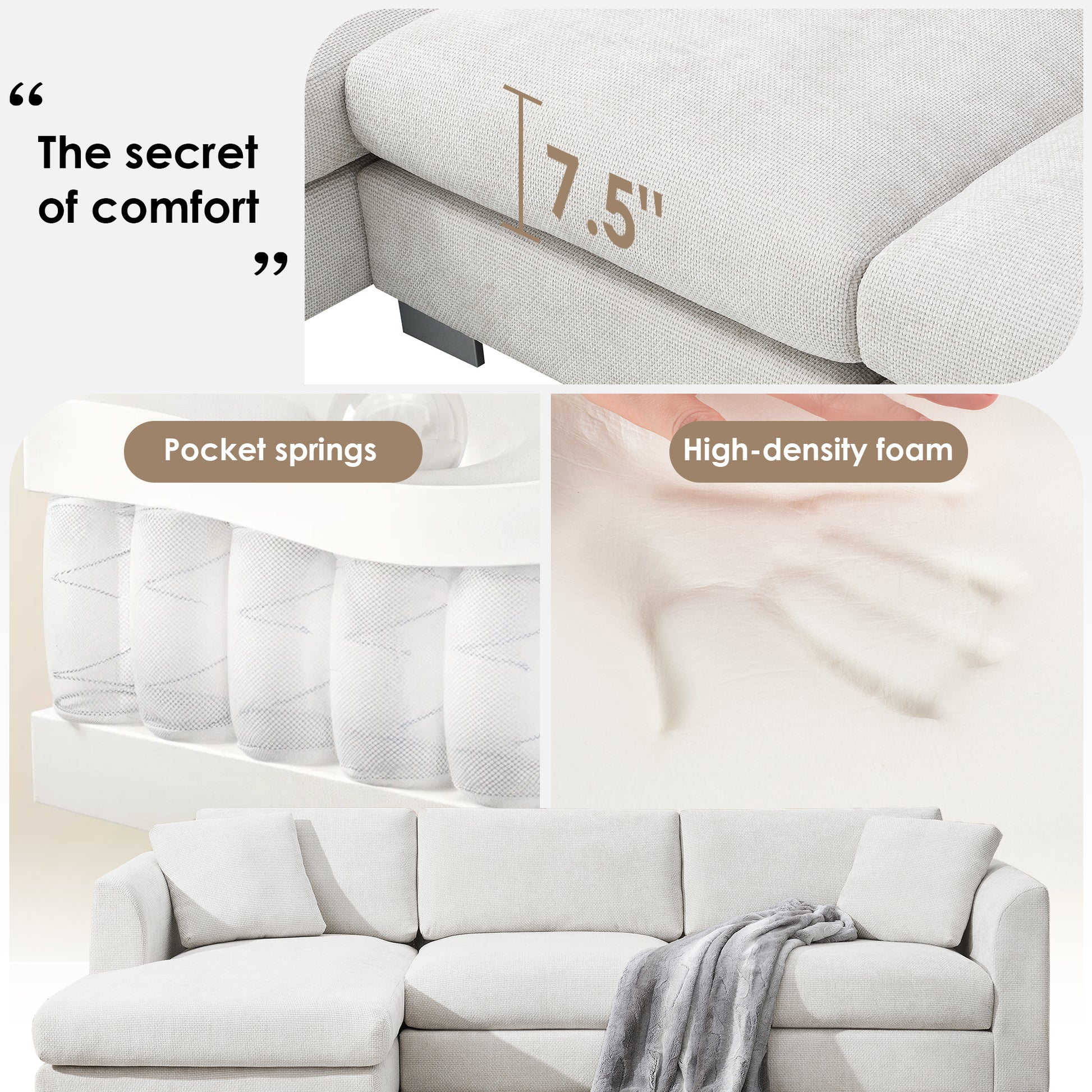 96*56" Modern Cloud Sectional Sofa,L Shaped Luxury Couch Set With 2 Free Pillows,4 Seat Chenille Indoor Furniture With Oversized Chaise For Living Room,Apartment,Office,3 Colors Minsk Gray Chenille