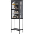 Metal Glass Door Display Storage Cabinet 5 Tier Cube Bookshelf Storage Cabinet With 3 Adjustable Shelves For Kitchen, Dining Room, Living Room, Bathroom, Home Office,Black Accent Chests 5 Or More Shelves Antique Black Primary Living Space Glass Doors