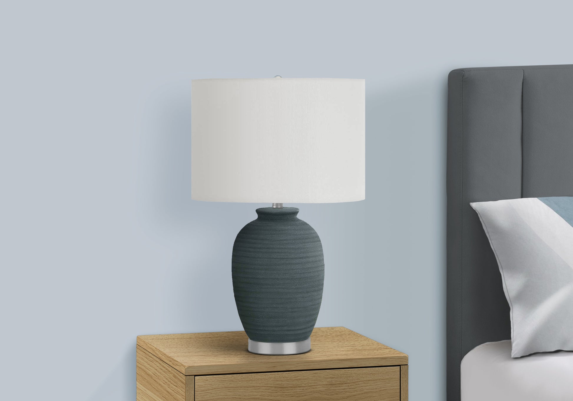 Lighting, 24"H, Table Lamp, Blue Ceramic, Ivory Cream Shade, Contemporary Blue Ceramic