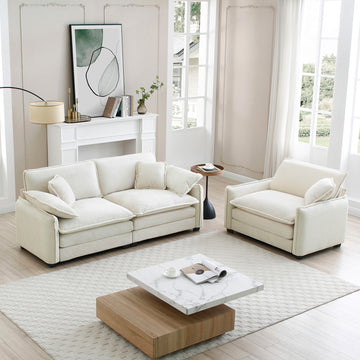 Modern Living Room Sofa Two Pieces Set, Suitable For Living Room And Small Apartment2 Pieces Sofa Set Consists Of A Single Seat Sofa And A 2 Seater Sofas, Beige Corduroy Beige Corduroy 3 Seat