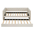 Twin Size Tufted Upholstered Daybed With Trundle, Velvet Sofabed With Rivet Design, No Box Spring Needed,Beige Twin Beige Velvet