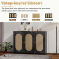 Retro 3 Door Sideboard With Large Storage Space Artificial Rattan Doors And Metal Handles, Accent Cabinet For Living Room And Hallway Antique Black Antique Black Particle Board Mdf