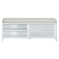 Distressed Shutter Storage Bench With Acacia Veneer For Retro Charm For Living Room, Entryway White White Mdf
