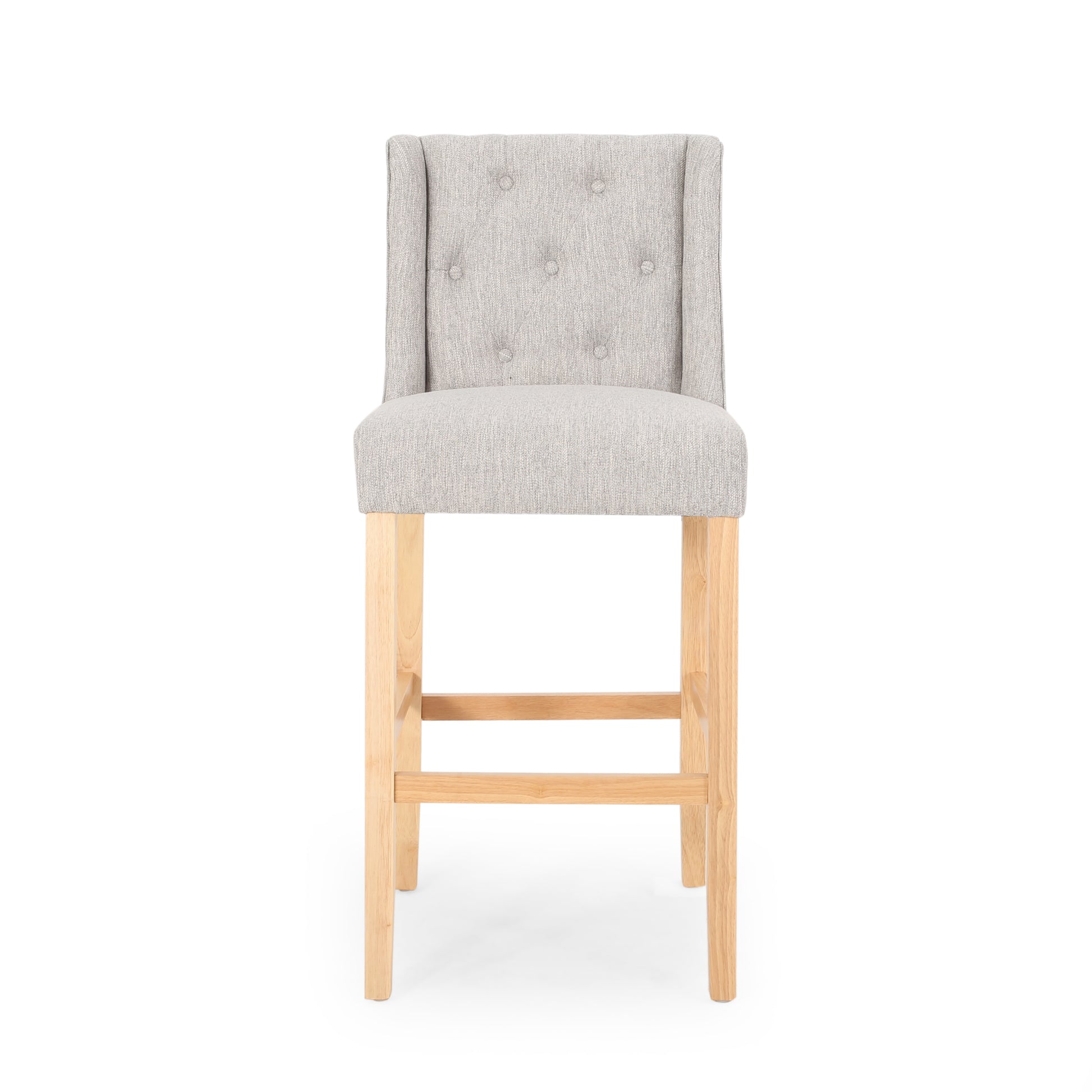 Vienna Contemporary Fabric Tufted Wingback 31 Inch Counter Stools, Set Of 2, Light Grey And Natural Light Grey Natural Fabric