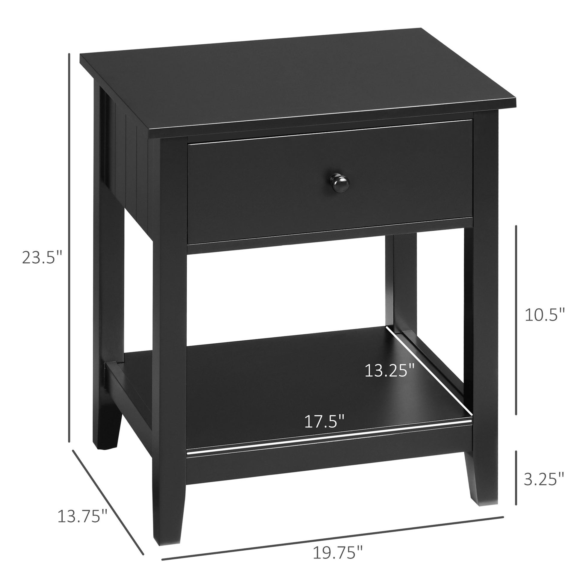 Homcom End Table, 2 Tier Side Table With Drawer And Storage Shelf, Modern Beside Table For Bedroom, Living Room, Black Black Mdf