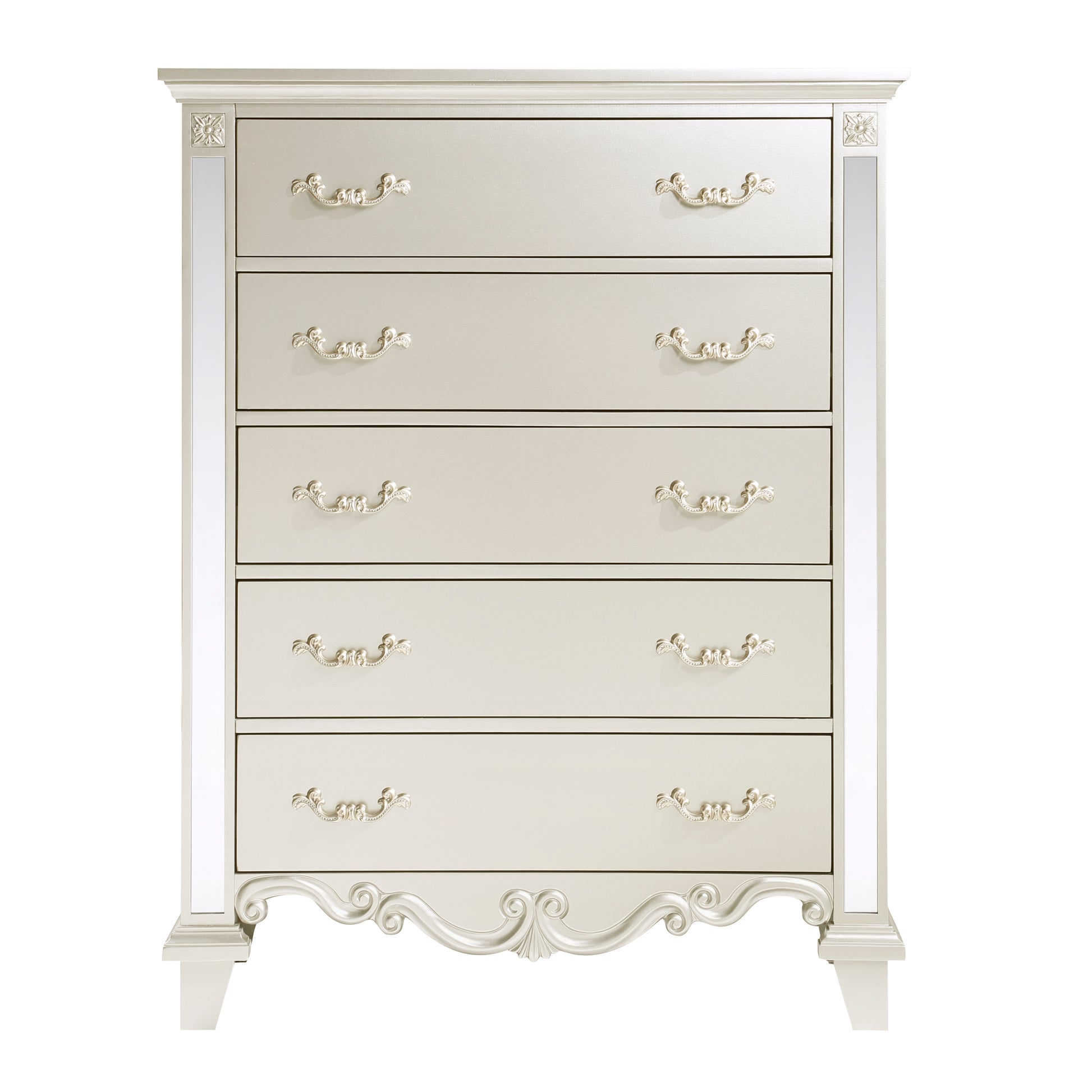 Glamorous Champagne Finish Chest Of 5 Drawers Textural Panels Traditional Luxury Bedroom Furniture 1Pc Champagne Bedroom Luxury,Traditional Wood