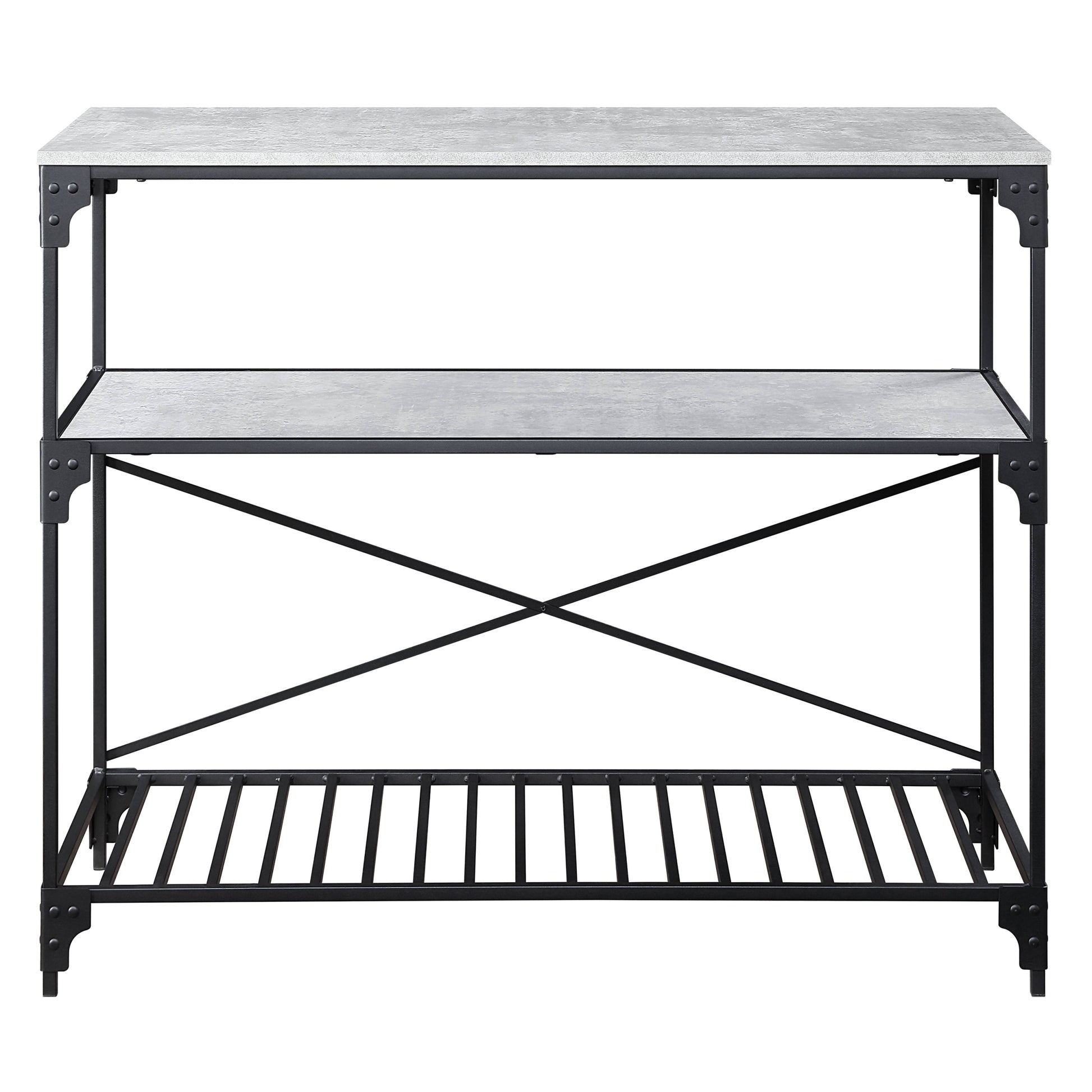 Black And Concrete 2 Shelf Kitchen Island - Black