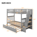 Twin Over Twin Bunk Bed With Trundle And Storage, Gray Twin Gray Pine