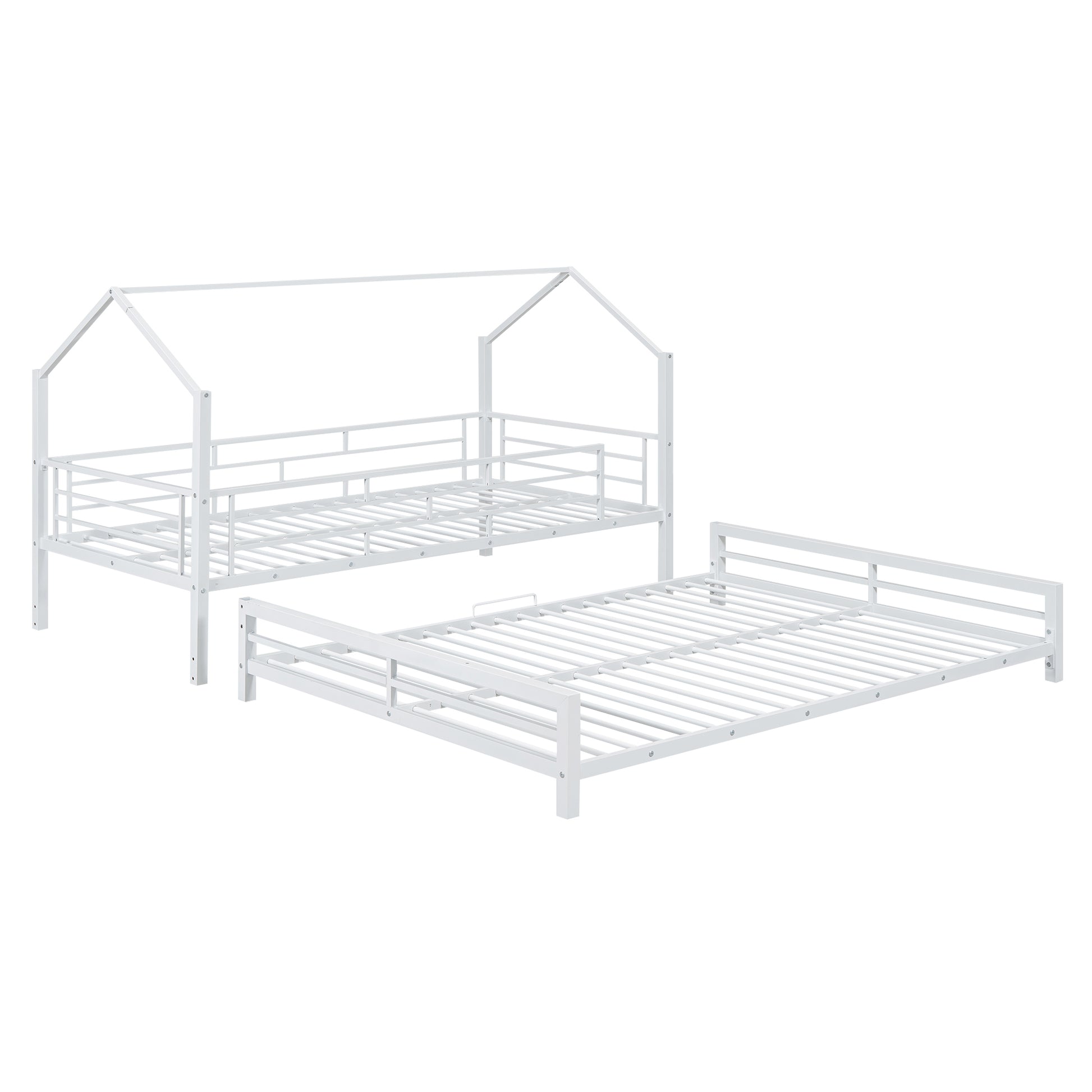 Metal House Bunk Bed, Twin Over Full, White Full White Metal